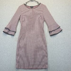 Tacera Red Houndstooth Bodycon Dress Bell Sleeves Size S